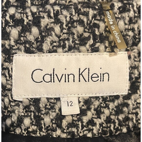 CALVIN KLEIN Black & White Boucle Wool Blend Double Breasted Belted Coat 12 - Picture 2 of 9